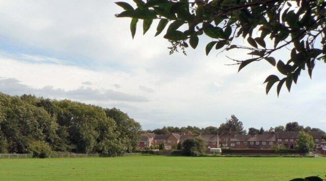 Across playing field to Beech Rise and Sleaford Wood