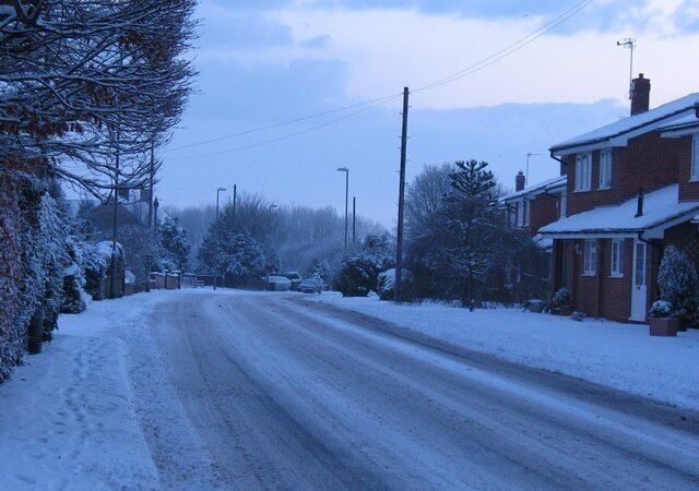 Snowy morning, Topcliffe Tricky conditions on the A167 in Long Street Topcliffe.