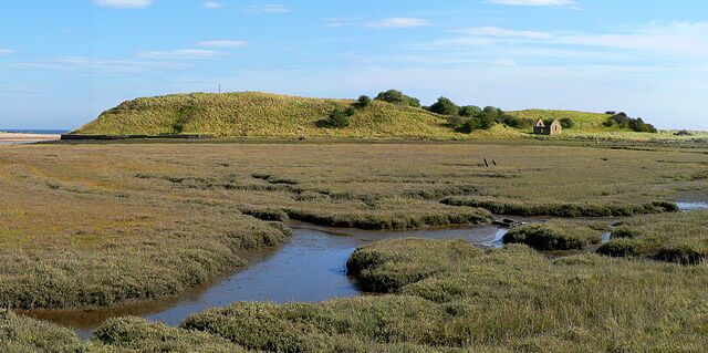 Church Hill. Just south of Alnmouth in Northumberland. The remains of a 12th century Norman chapel dedicated to St. Waleric are located on the hill.