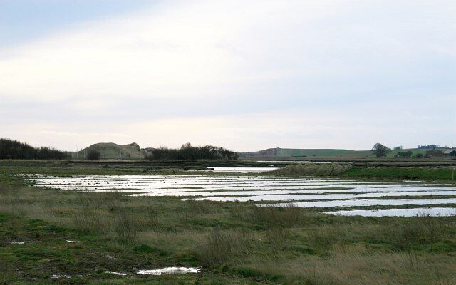 The Aln Estuary 801577 : previous - (image 4 of 8 ) - next : 801591 (A short walk along the B1338 between Hipsburn and Alnmouth) The photograph shows tidal wetland being reintroduced to the south of the B1338 following breaches in the embankments along parts of tidal sections of the River Aln. The river can be seen in the middle and far distance.