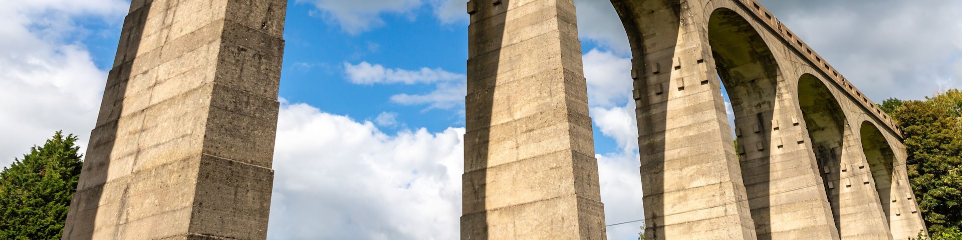 Looking up at Cannington viaduct on a sunny day