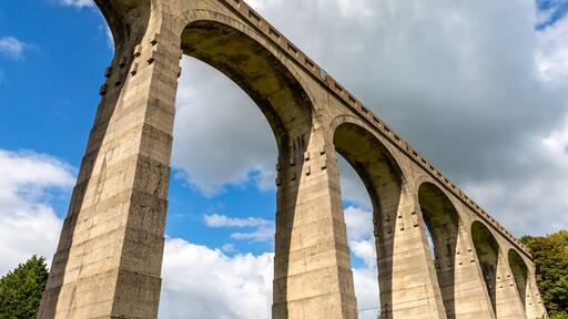Looking up at Cannington viaduct on a sunny day
