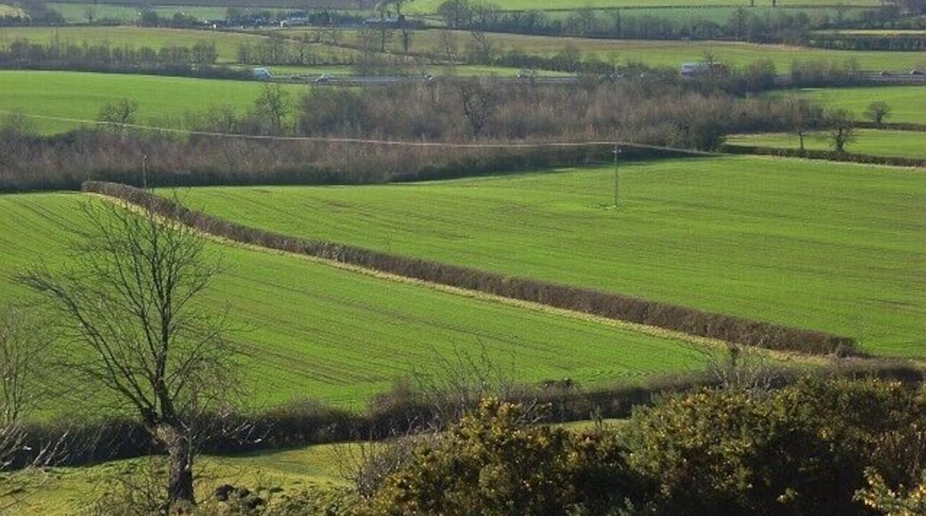 Farmland, Avon Dassett Flat arable fields and the M40 occupy the valley between here and Edge Hill. Viewed from the hillside between Avon Dassett and Farnborough.
