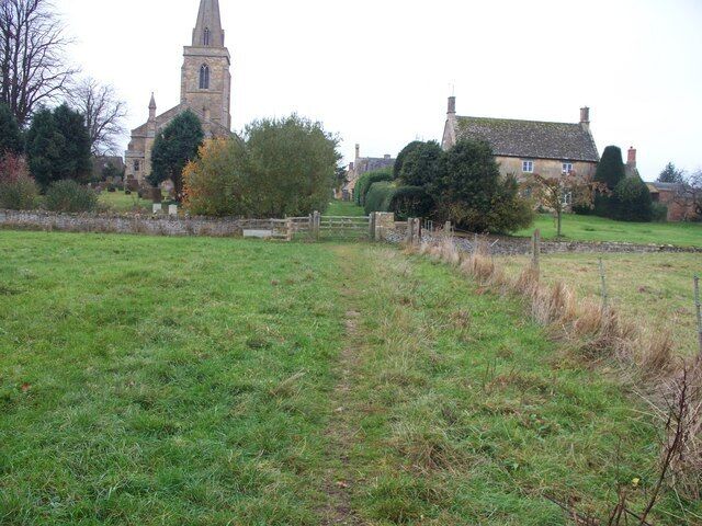 Into Great Wolford Ascending the hill from Nethercote the path passes St Michael and All Angels as it enters Great Wolford.