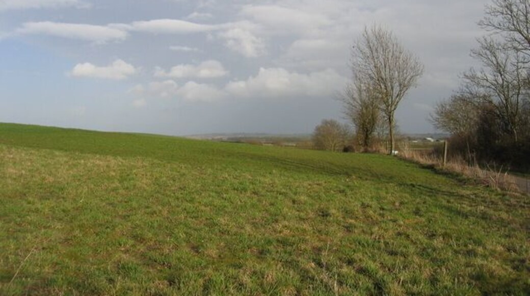 Windmill Hill. Looking east along the southern boundary of the square. Windmill lane, on the other side of the fence on the right, touches the edge of this square at this point.