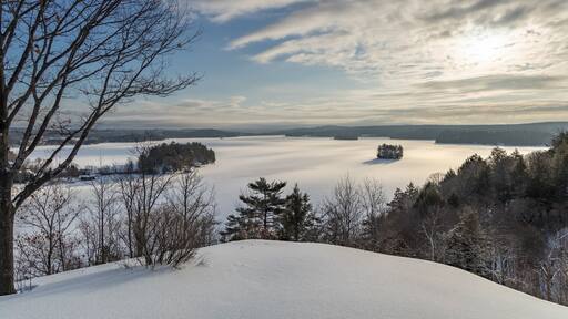 A winter time view of Fairy Lake from Lions Lookout, Huntsville.