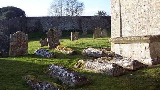 Churchyard at All Saints Church, Fonthill Bishop There are many old graves and gravestones within the churchyard.