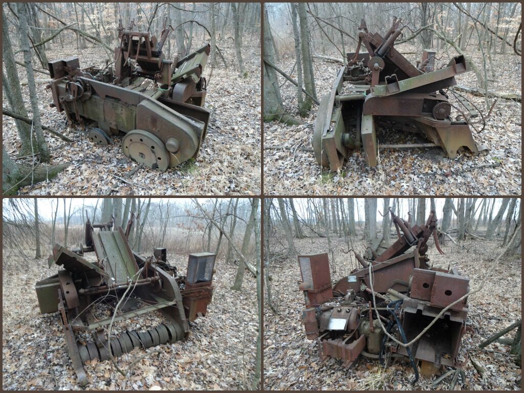 A rusted out abandoned piece of machinery located in the woods off the trail at Glacier Ridge Metro Park. 

Any idea what it may have been?