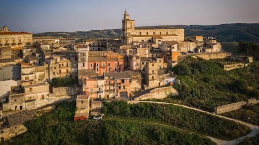 Italy, Sicily, Ragusa District, Monterosso Almo. June 2023. Amazing aerial panoramic piture from drone.