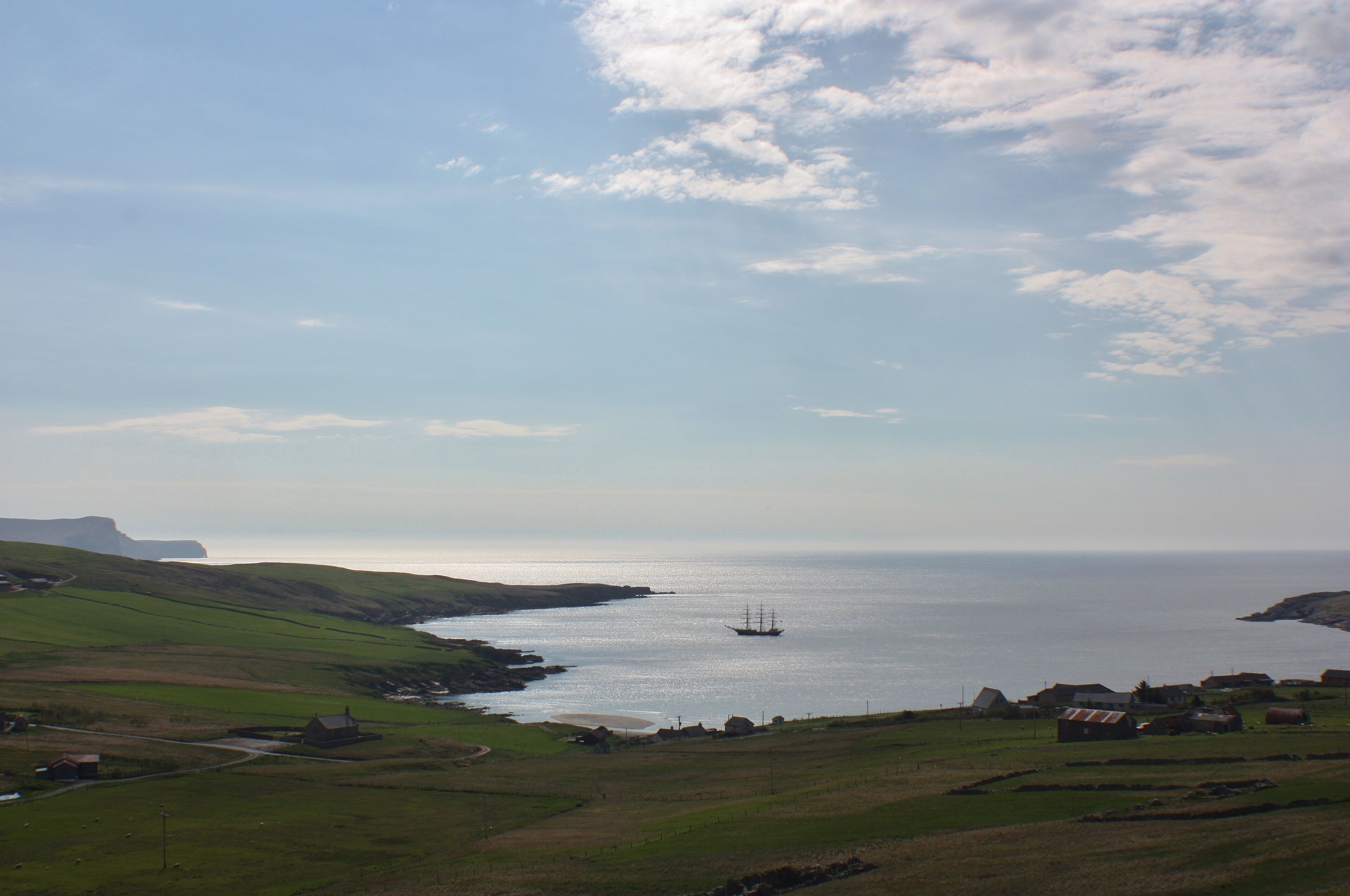 Anchored in Gulberwick Bay, Shetland Isles.