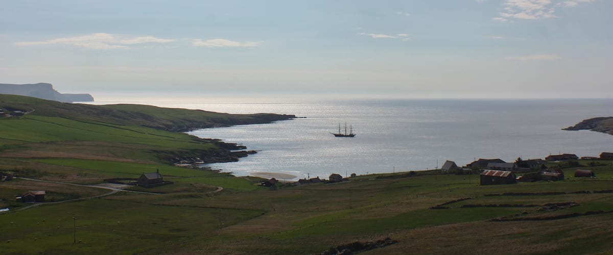 Anchored in Gulberwick Bay, Shetland Isles.