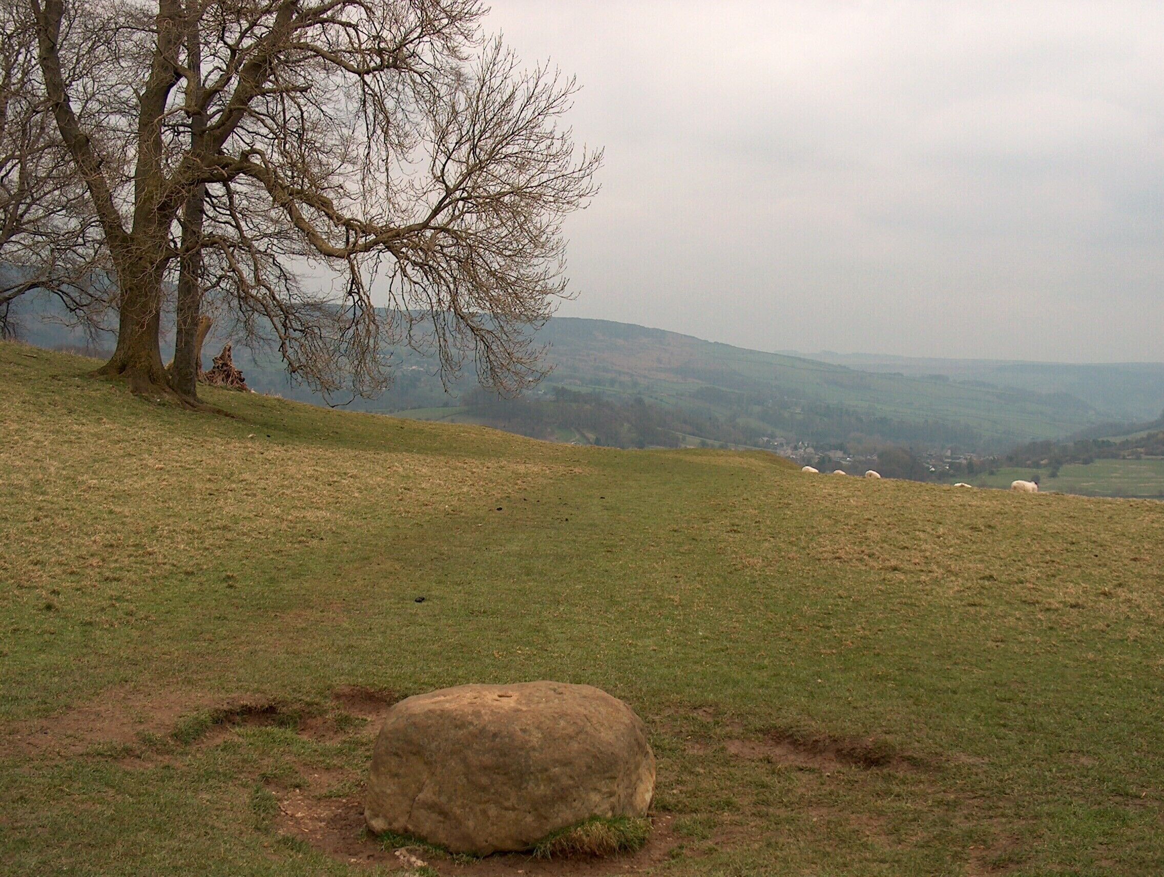 Boundary stone Between Eyam and Stoney Middleton, which is just over the hill. The stone was used to pass money during the plague. The money was put into holes in the stone which were filled with vinegar.