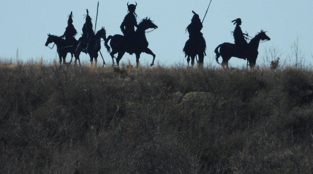 Life-size metal silhouettes of native Americans on the hill by Hominy, OK. Hominy is on the way to the Tall Grass Prairie on Highway 99.
