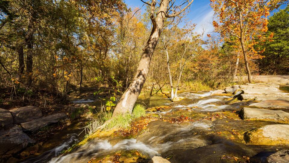 Sunny view of the Little Niagara Falls of Chickasaw National Recreation Area
