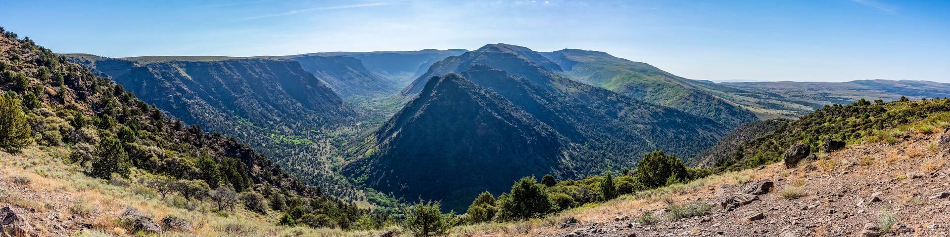A panoramic view of Big Indian Canyon on the Steens Mountain Loop Road in Southeastern Oregon; Frenchglen, Oregon, United States of America