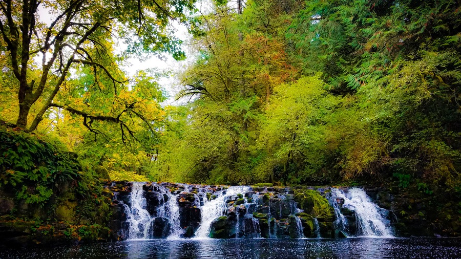 Beautiful waterfall just off the side of the road.