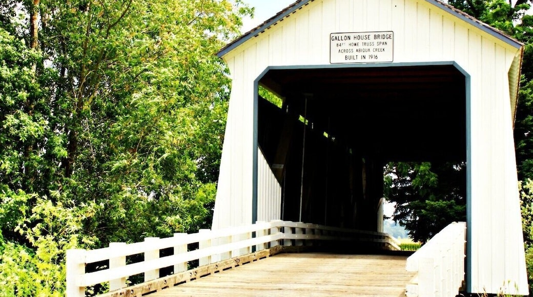 Located NNW about 2 miles from Silverton, Oregon - back roads towards Mt. Angel. Built in 1916 and is a covered bridge you can drive over
