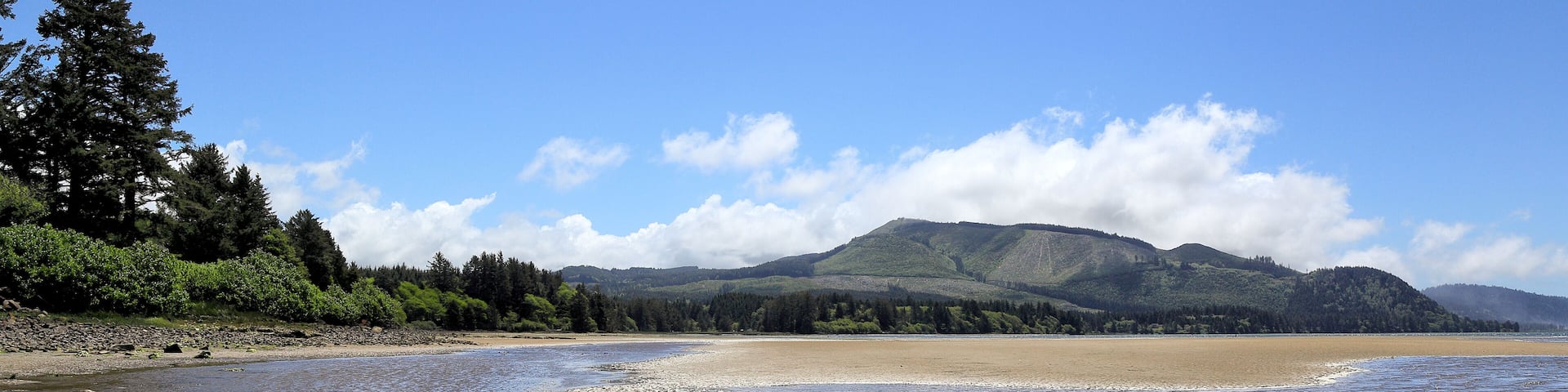 Along the Oregon Coast: Netarts Bay and Shellfish Preserve at low tide on a sunny day.