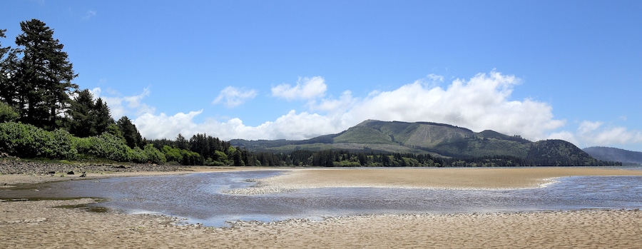 Along the Oregon Coast: Netarts Bay and Shellfish Preserve at low tide on a sunny day.