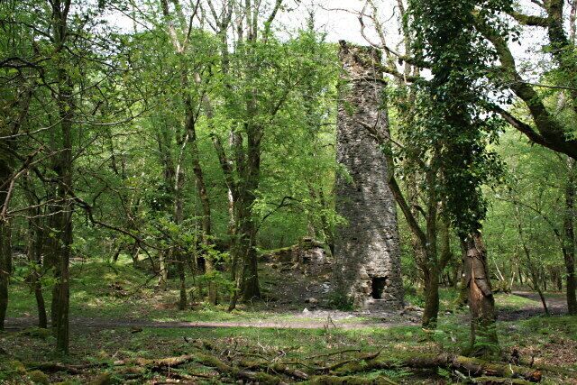 Chimney in the Valley Bottom Associated with the mine which used to work this valley bottom, the engine house next to this chimney is almost completely ruined but the chimney itself still stands.