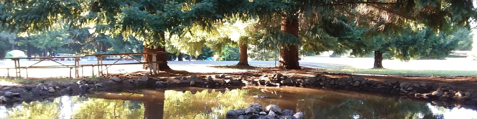 Wonderful camp with lots of places to explore. Taken at the little park. Has a fountain with artificial river/pond you can play in.