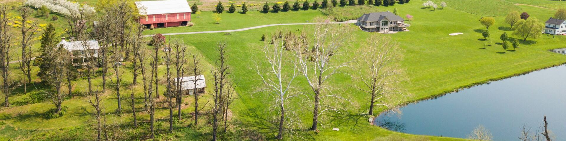 Aerial of Farmland and Farm Homes in Aspers, Pennsylvania