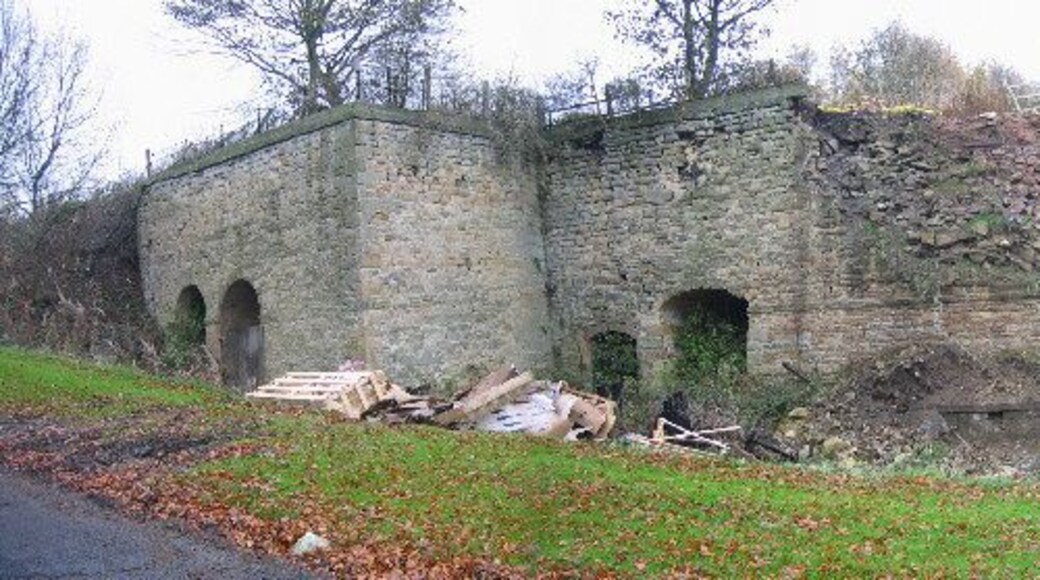 Fourstones Lime Kilns. These are the remains of a 19th century lime kiln. This large example contains at least four separate lime kilns. Limestone was built in kilns such as this to produce lime, which was used to make cement or improve soil quality. What a shame there is so much rubbish in front of this lime kiln. This is an important piece of industrial heritage and should be respected as much as more high profile ancient monuments.