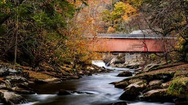Historic Covered Howe through truss in Autumn - McConnell's Mill Covered Bridge - Pennsylvania