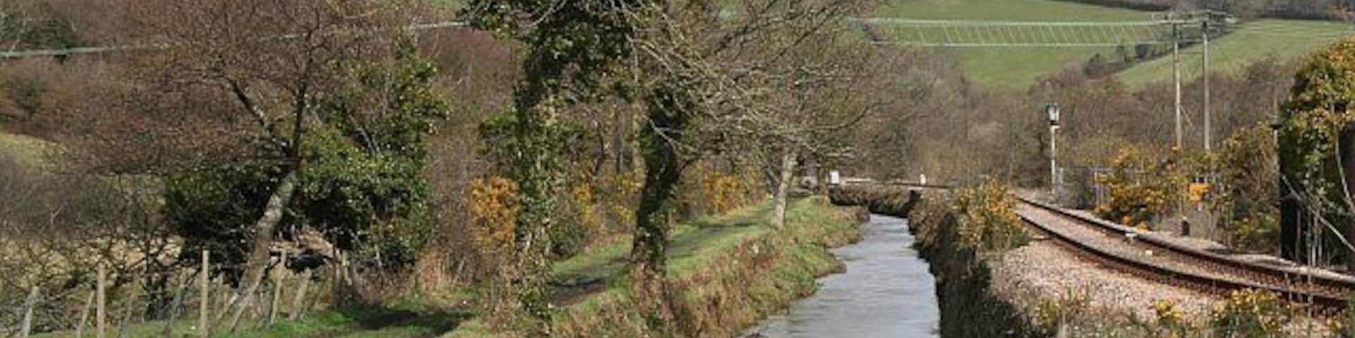 The Atlantic Coast Line (also known as the Newquay Branch Line) just north of St Blazey, flanked by the remains of the Par Canal. For more information see the Wikipedia article Atlantic Coast Line, Cornwall.
