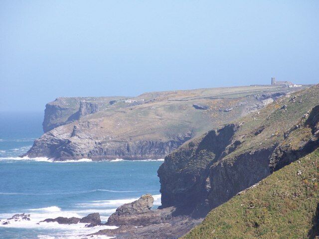 Treligga cliffs and beyond In the far distance St Materiana's Church and Tintagel Head