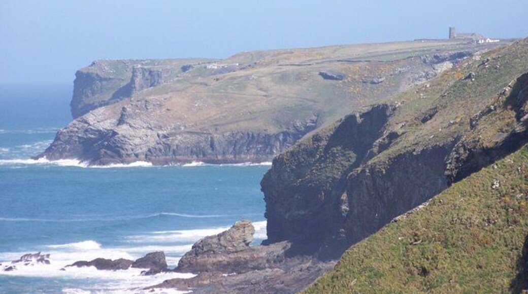 Treligga cliffs and beyond In the far distance St Materiana's Church and Tintagel Head