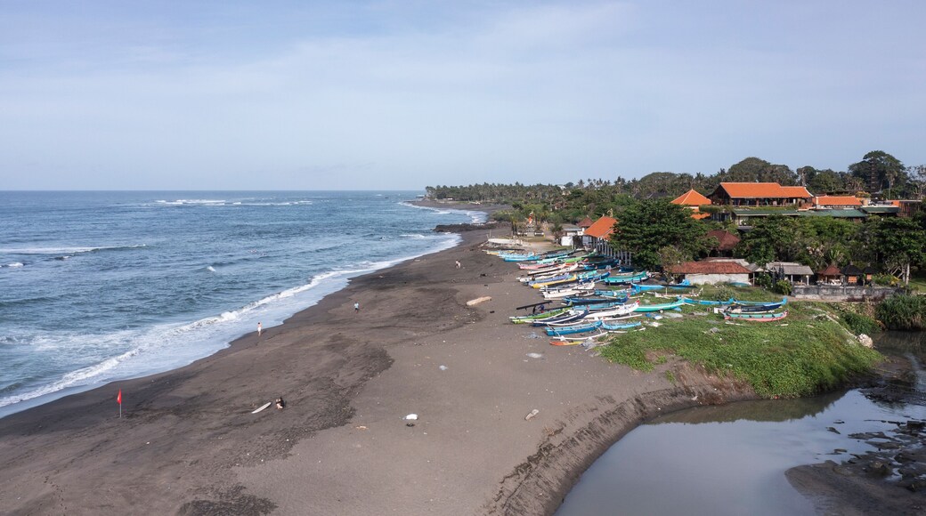 Aerial drone landscape of the coastline of Canggu in Bali Indonesia