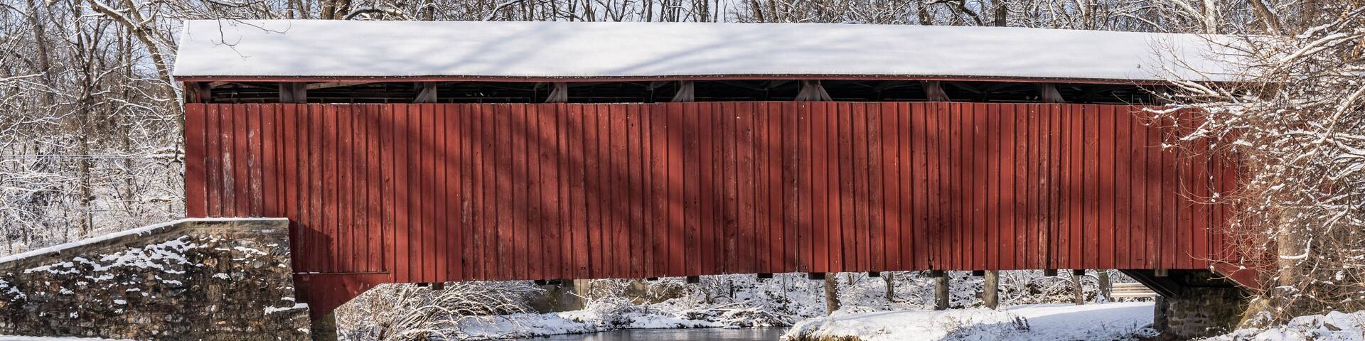 Red Covered Bridge on Snowy Day in Lancaster County, Pennsylvania