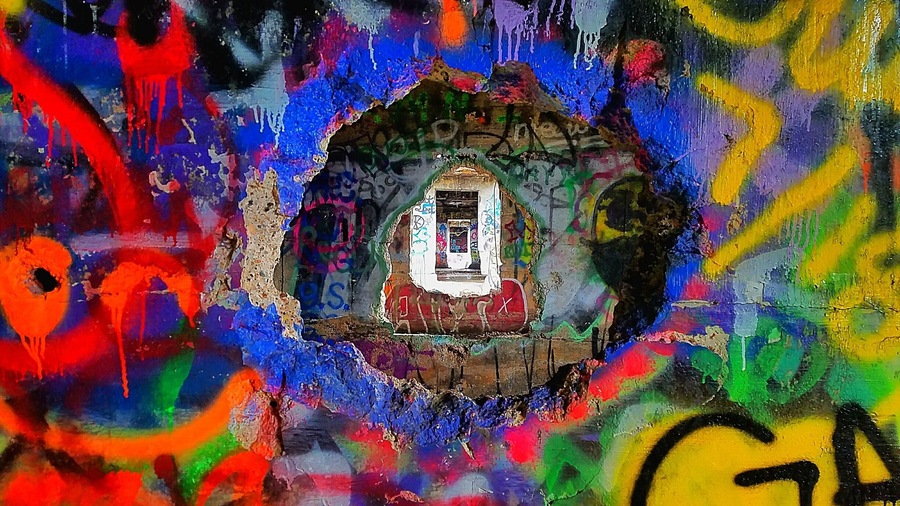 Inside one of the buildings in concrete city