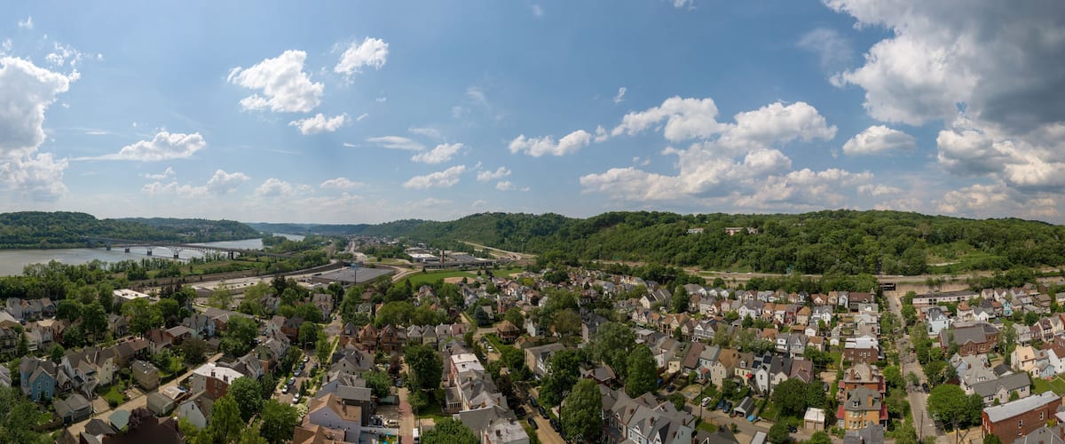 Aspinwall Aerial, Aspinwall Pennsylvania, Allegheny River, Panoramic city landscape