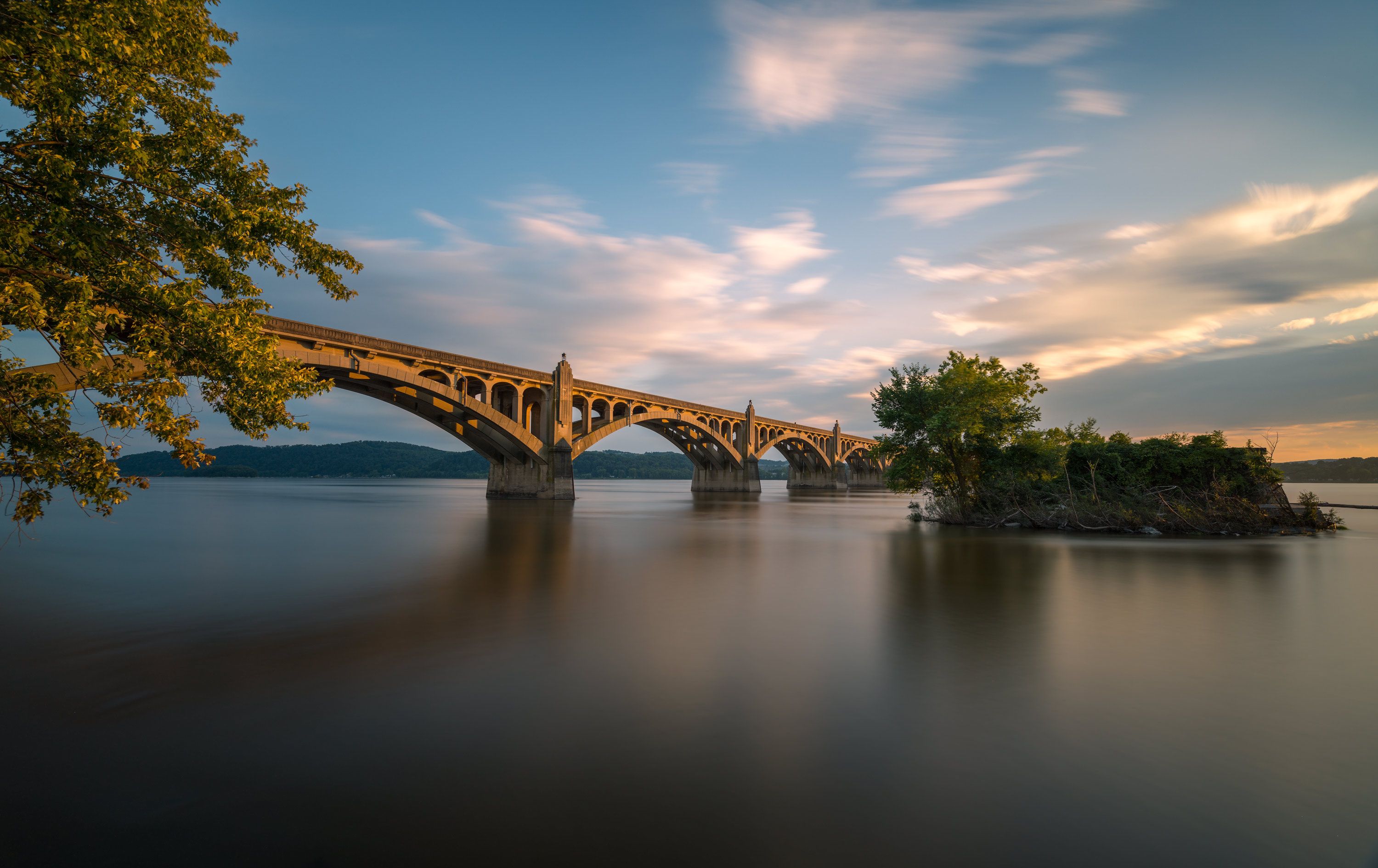 The Columbia–Wrightsville Bridge, officially the Veterans Memorial Bridge, spans the Susquehanna River between Columbia and Wrightsville, Pennsylvania, USA.