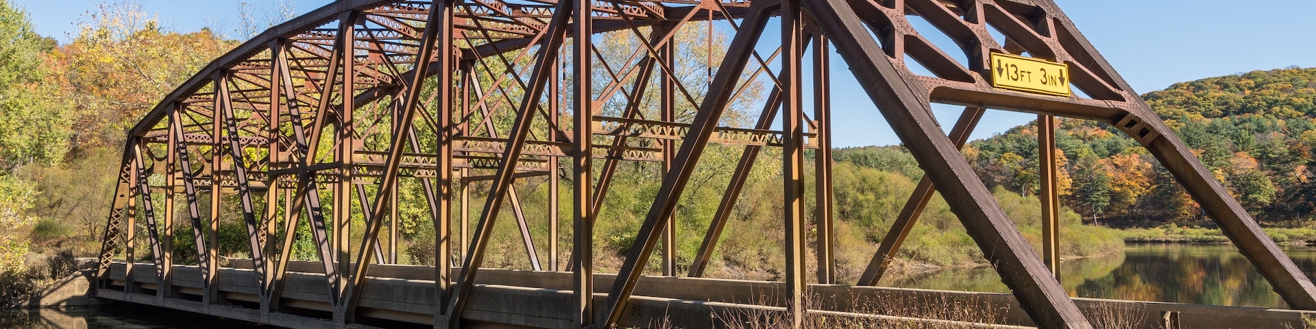 The Nebraska Bridge which spans the Tionesta Creek in Tionesta, Pennsylvania, USA on a sunny fall day