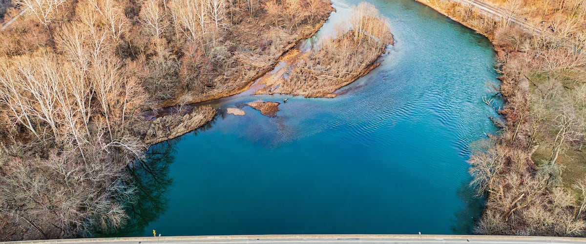 Aerial view of the Youghiogheny River in Pennsylvania