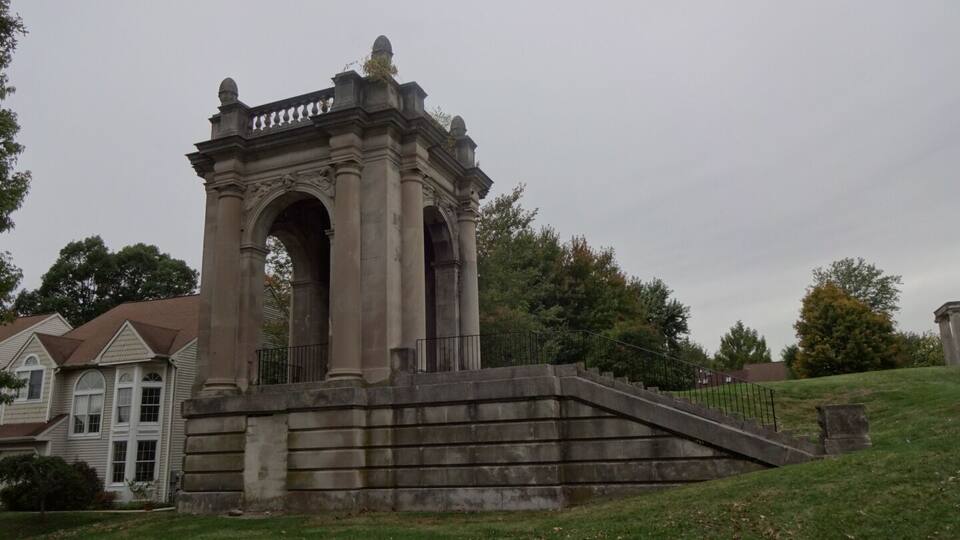 What you see before you has been hailed as one of the greatest losses in American architectural history. These are remnants of Whitemarsh Hall, 100,000 square feet, 6 stories (3 of which were partly or fully underground), 147 rooms, and 45 bathrooms built on 300 acres. It was built in 1921 and demolished in 1980. Now the estate has been subdivided into a development called Stotesbury Estates. An example of the townhouses now occupying the land can be seen in the background.