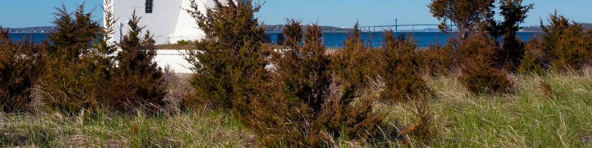 Sandy Point (Prudence Island) Lighthouse on a Sunny Day in Rhode Island.