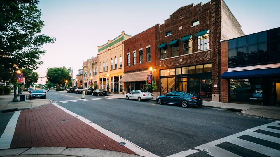 Intersection along Main Street, in downtown Rock Hill, South Car