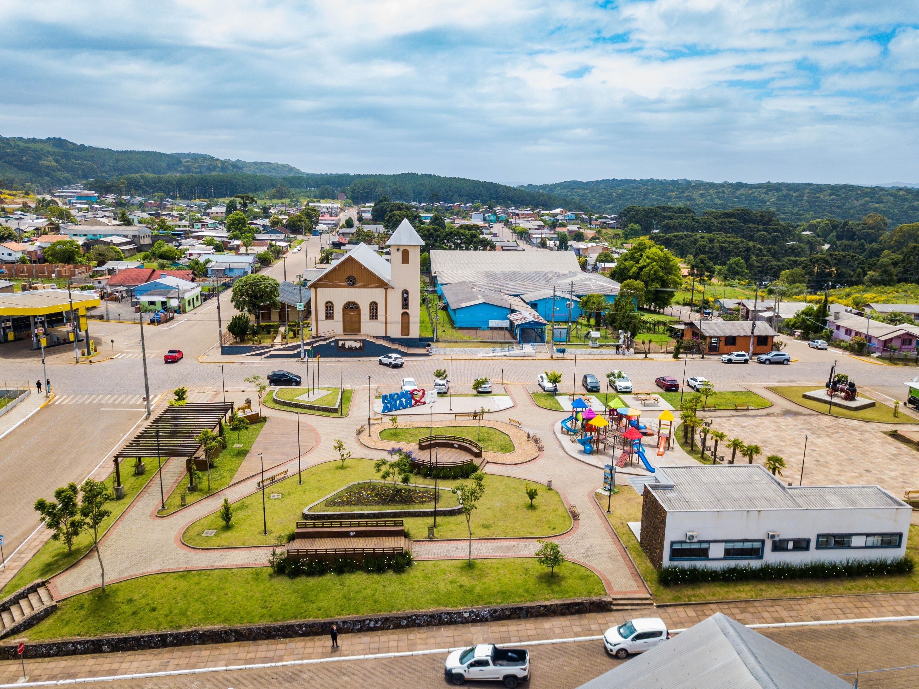 Jaquirana RS - Aerial view of the central square of Jaquirana, Rio Grande do Sul