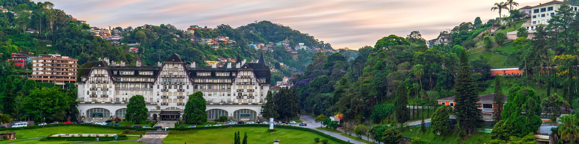 Beautiful Quitandinha Palace under an abstract sky in Petropolis, Brazil