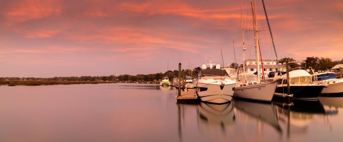 colorful sunset at the White Hall Boat Landing on Factory Creek in Beaufort