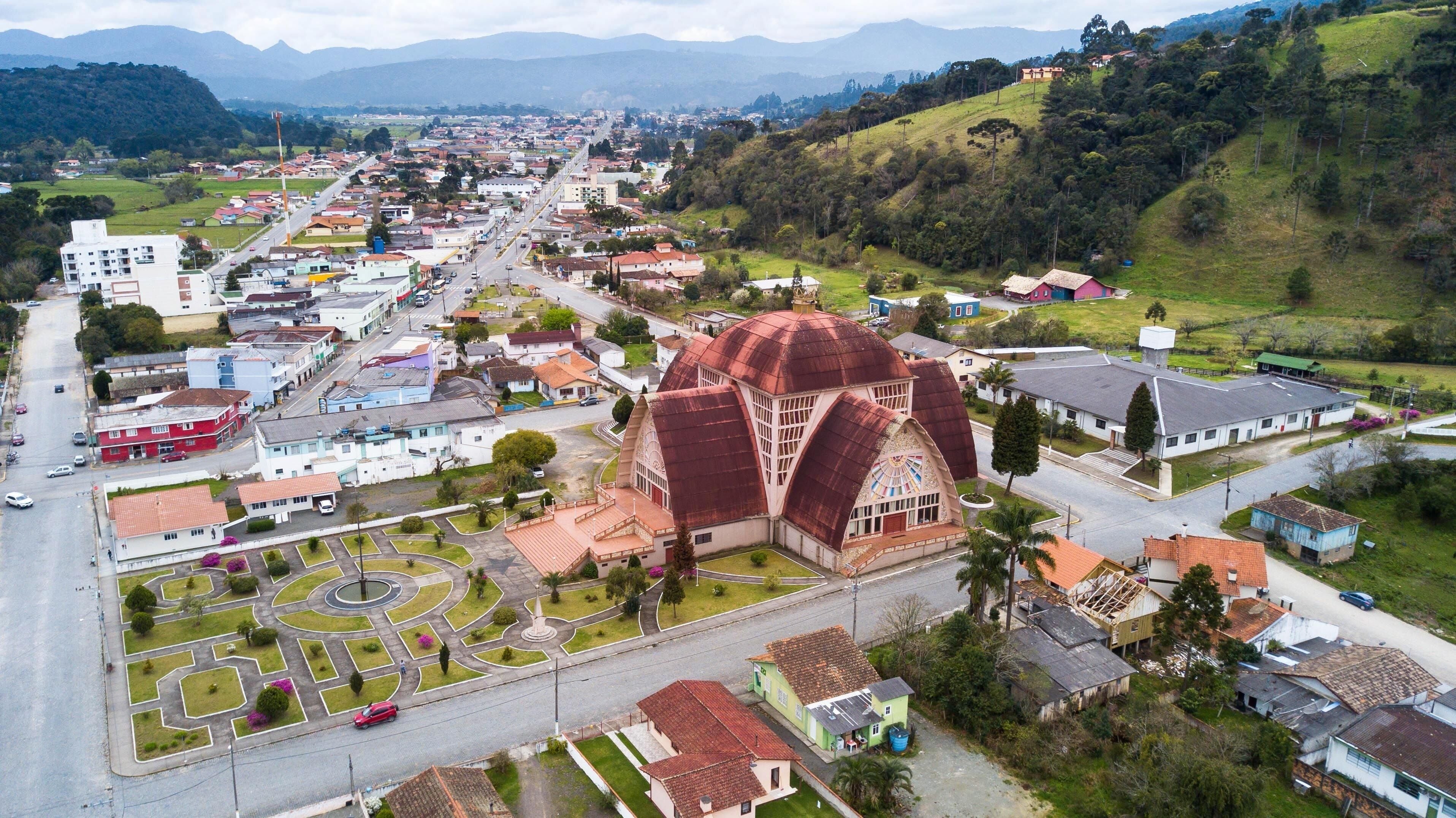 Urubici Cathedral. Aerial view of the Urubici church in Santa catarina