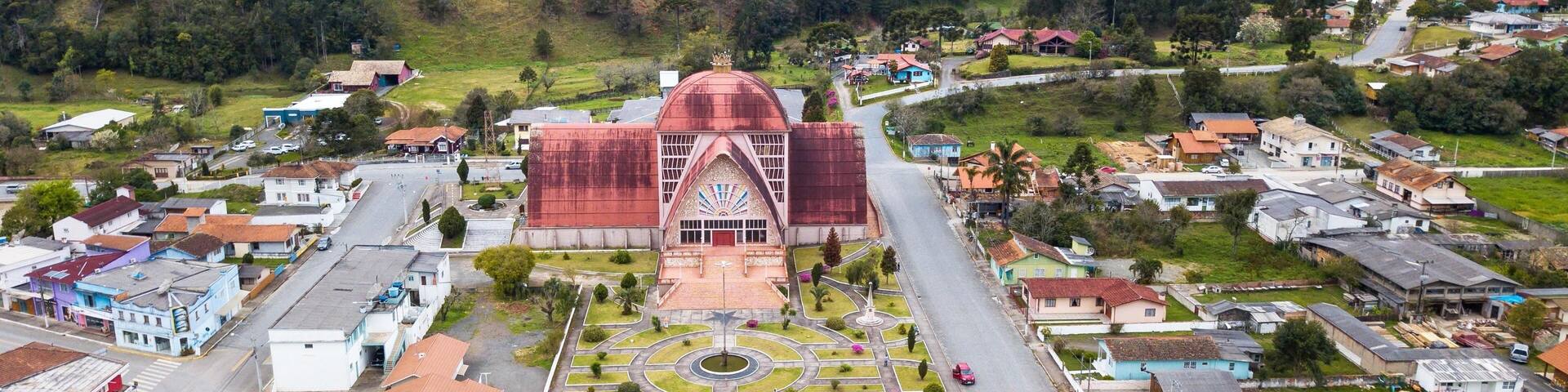 Urubici Cathedral. Aerial view of the Urubici church in Santa catarina