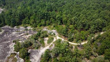 Moss and lichen cover outcrop at 40 acre rock in hills of Kershaw, South Carolina