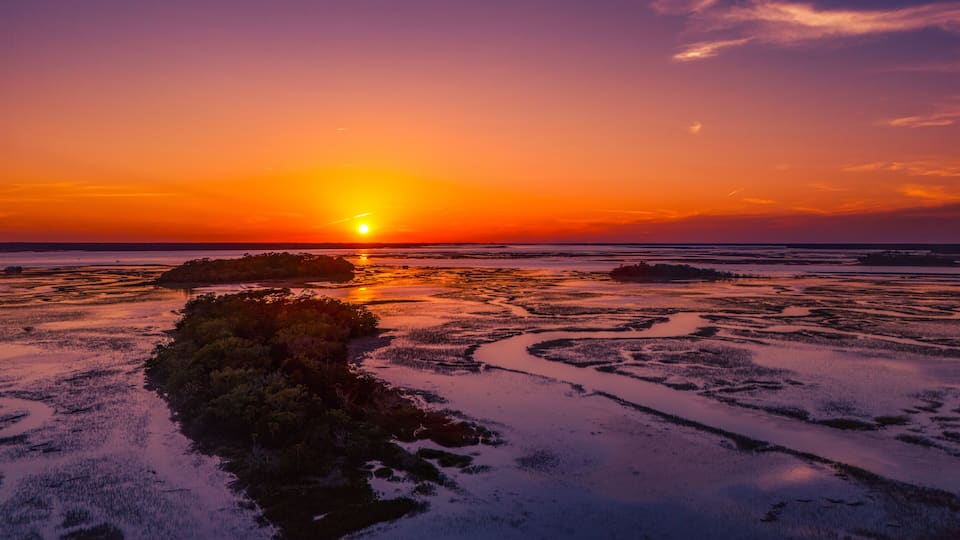 Sunset over Long Island and Horse Island