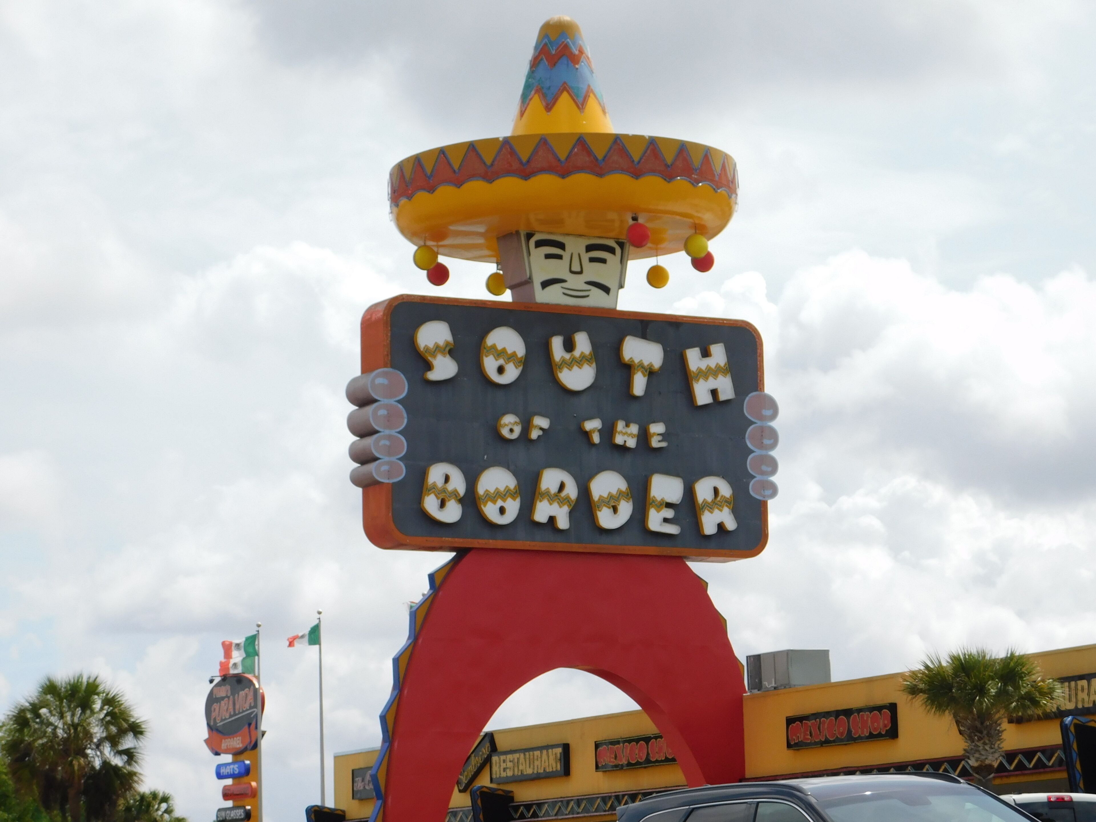 This place is crazy, the attractions are on both sides of the road. I your in South Carolina you have to this.
Location	Dillon, South Carolina, US
Opened	1950
South of the Border is an attraction on Interstate 95 (I-95), US Highway 301 (US 301) and US 501 in Dillon, South Carolina, just south of Rowland, North Carolina. It is so named because it is just south of the border between North Carolina and South Carolina, and was the half way point to Florida from New York in the early days of motor travel. The area is themed in tongue-in-cheek, faux-Mexican style. The rest area contains restaurants, gas stations, a video arcade, and a motel, and truck stop as well as a small amusement park, a mini golf course, shopping and fireworks stores. Its mascot is Pedro, a caricature of a Mexican bandido. 