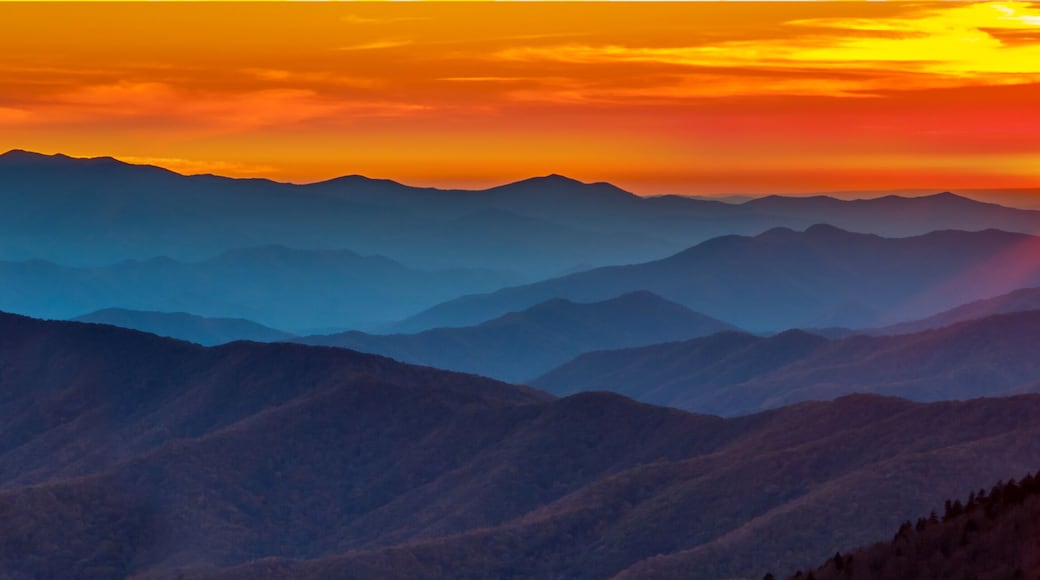 A mountain range with a sunset.